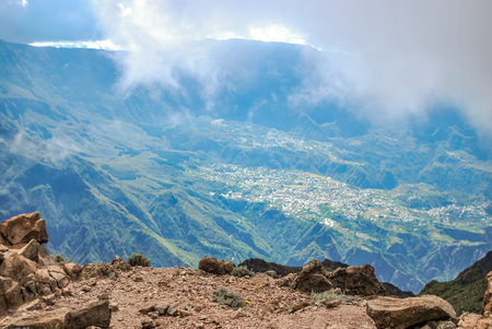 cirque de cilaos at sunset view from piton des neigesの写真素材