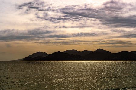 view on mediterranean sea and cote d'azur coast line in cannes, franceの写真素材