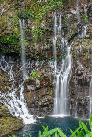 view on waterfall with jungle on mauritius islandの写真素材