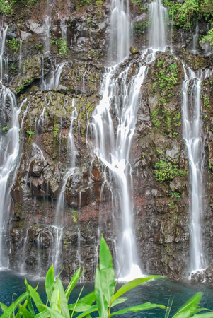 view on waterfall with jungle on mauritius islandの写真素材