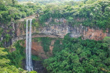 view on chamarel waterfall with jungle on mauritius islandの写真素材