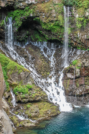 view of cascade waterfall with jungle on mauritius islandの写真素材