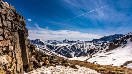 destroyed stone building in alps, franceの写真素材