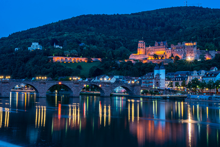 view on Heidelberg castle ruins and river neckar in front, germanyのeditorial素材