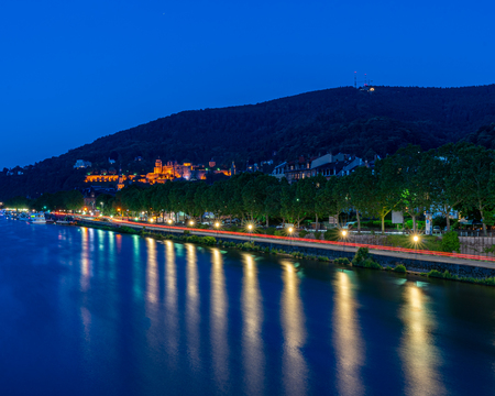 view on Heidelberg castle ruins and river neckar in front, germanyのeditorial素材