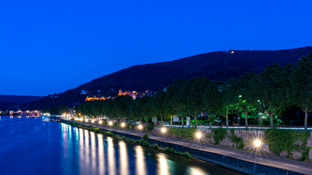 view on Heidelberg castle ruins and river neckar in front, germanyのeditorial素材