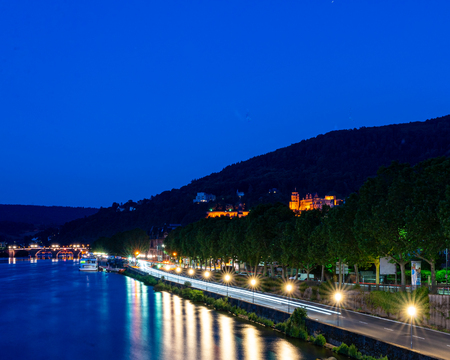 view on Heidelberg castle ruins and river neckar in front, germanyのeditorial素材