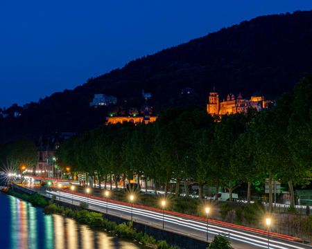 view on Heidelberg castle ruins and river neckar in front, germanyのeditorial素材