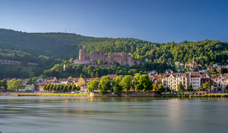 view on Heidelberg castle ruins and river neckar in front, germanyのeditorial素材
