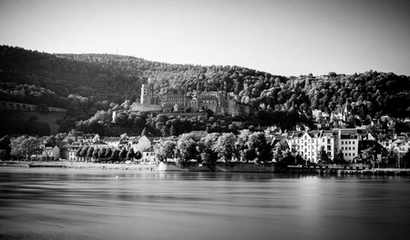 view on Heidelberg castle ruins and river neckar in front, germanyのeditorial素材