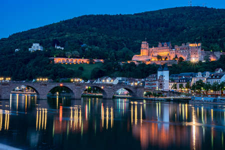 view on Heidelberg castle ruins and river neckar in front, germanyのeditorial素材