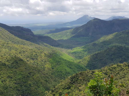 view on the seven tamarind waterfalls on mauritius islandの写真素材