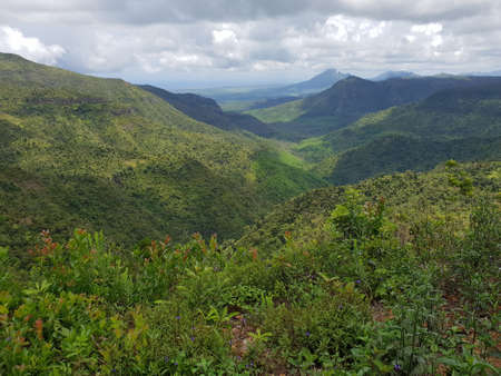 view on the seven tamarind waterfalls on mauritius islandの写真素材