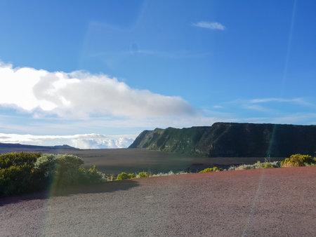 lava in valley of piton de la fournaise volcano on la reunionの写真素材