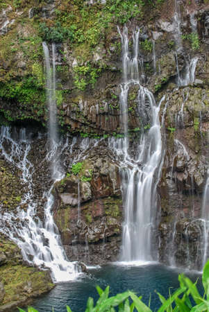 view on waterfall with jungle on mauritius islandの写真素材