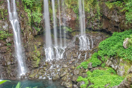 view on waterfall with jungle on mauritius islandの写真素材