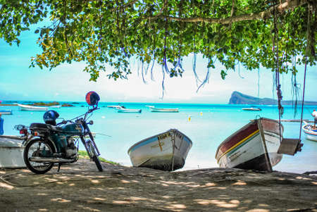 Cap Malheureux coastline of north mauritius with view on islandの写真素材