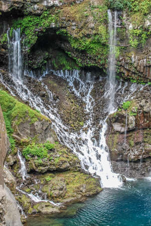 view on waterfall with jungle on mauritius islandの写真素材