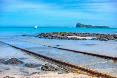 Cap Malheureux coastline of north mauritius with view on islandの写真素材