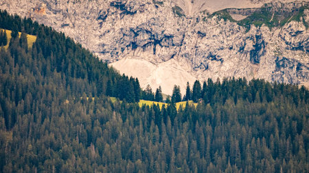 mountain panorama of the karwendel mountains with clouds in bavaria, germanyの写真素材