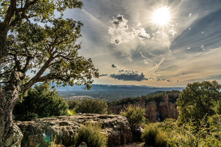 panoramic view on valley of roquebrune sure agens and frejus with cote d'azur, franceの写真素材