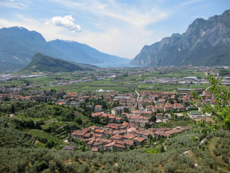 Panormaic view on mountains at the lake of garda near Arco, northern italyの写真素材