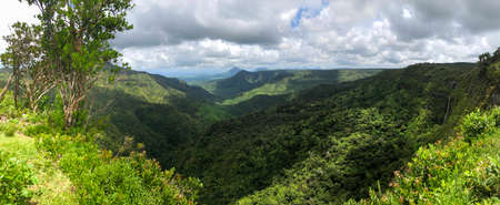 view on the seven tamarind waterfalls on mauritius islandの写真素材