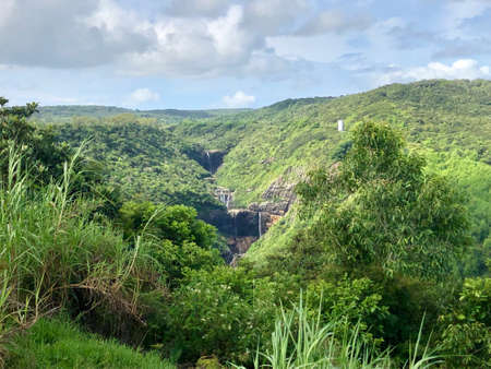 view on the seven tamarind waterfalls on mauritius islandの写真素材