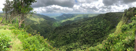 view on the seven tamarind waterfalls on mauritius islandの写真素材