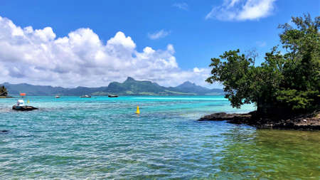 view on blue bay lagoon mauritiusの写真素材