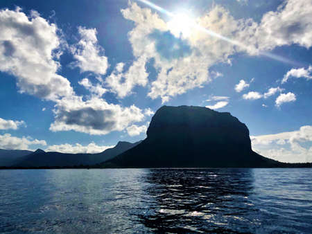 view on le morne on mauritius island from indian oceanの写真素材