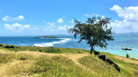 view on blue bay lagoon mauritiusの写真素材