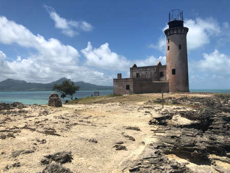 view on blue bay lagoon from small island, mauritiusの写真素材