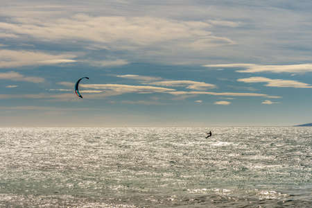kite surfer in action on french riviera in saint raphael, franceの写真素材