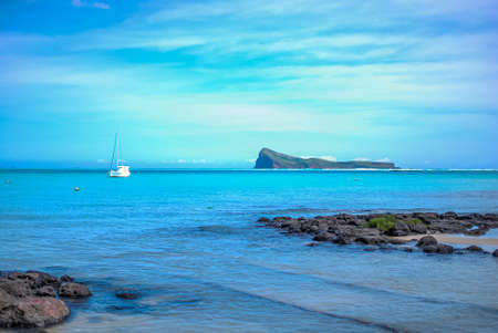 Cap Malheureux coastline of north mauritius with view on islandの写真素材