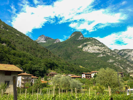 panoramic view on mountains at the lake of garda near Arco, northern italyの写真素材