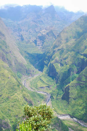 View on mountains of cirque de mafate at cap noir hiking trailの写真素材
