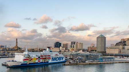 ship in the harbor of genoa, italyの写真素材