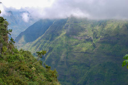 View on mountains of cirque de mafate at cap noir hiking trailの写真素材