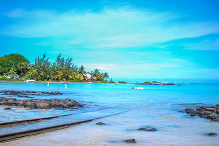 Cap Malheureux coastline of north mauritius with view on islandの写真素材