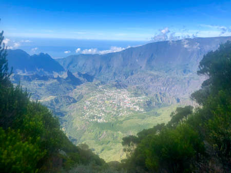 cirque de cilaos at sunset view from piton des neigesの写真素材