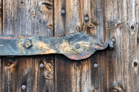 wooden door of a characteristic stable for German moorland sheep in the natural preserve Lueneburger Heide, Germanyの写真素材