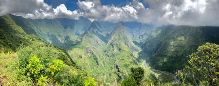 View on mountains of cirque de mafate at cap noir hiking trailの写真素材