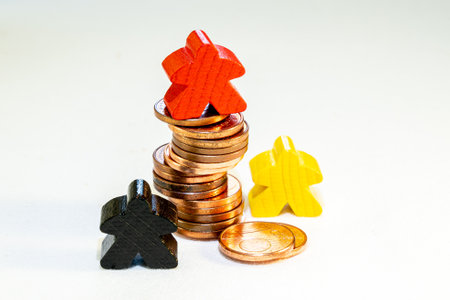 illustration of german success story, pile of cent coins with wooden figuresの写真素材