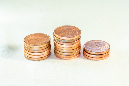 stacked euro cent coins, saving moneyの写真素材