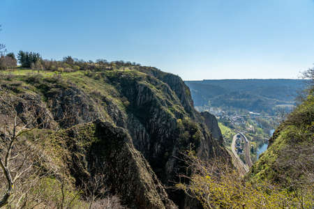view on bad mÃ¼nster am stein from Rotenfels view point in hunsrÃ¼ck, germanyの写真素材