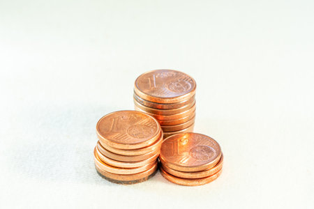 stacked euro cent coins, saving moneyの写真素材