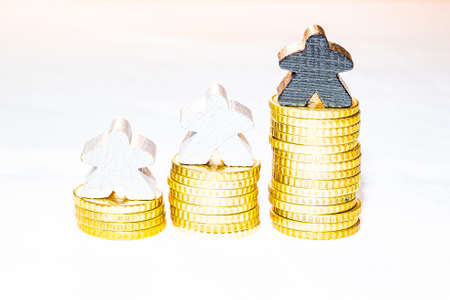 abstract illustration of people, three wooden figures on white backgroundの写真素材