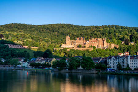 view on Heidelberg castle ruins and river neckar in front, germanyのeditorial素材