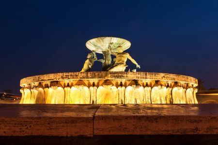 Triton fountain at night, Valletta, Malta